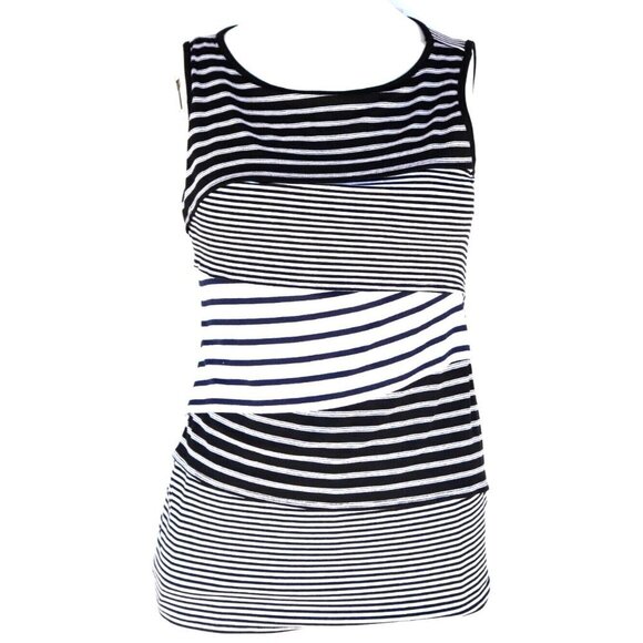 White House Black Market Womens Small Black White Tank Top Sleeveless Stripe Top - Picture 1 of 6